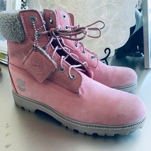 Pink & Grey Timberland Boots ✨